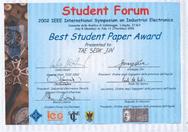 2002 IEEE International Symposium on Industrial Electronics - BEST STUDENT   PAPER AWARD main image