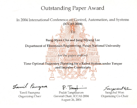 International Conference on Control, Automation, and System (ICCAS 2004) Outstanding Paper Award (2004.8.26) main image